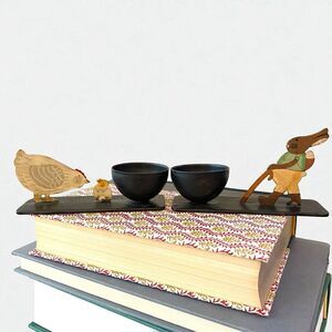 Vintage Metal Hand Painted Bunny Chicken Egg Holders Primitive Style Farm Animal